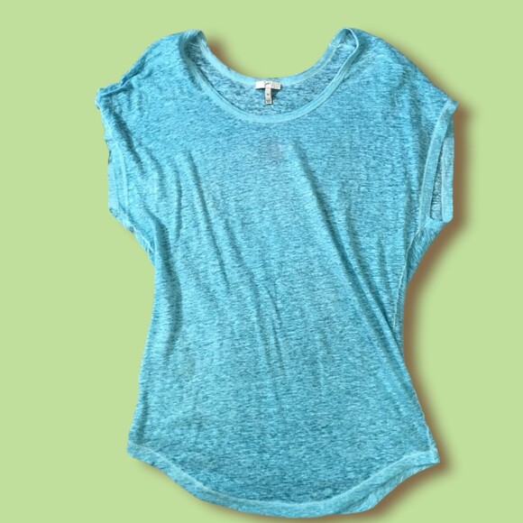 Joie Top M Maddie 100% Linen Tee  in Baby Blue Aqua - Picture 4 of 8